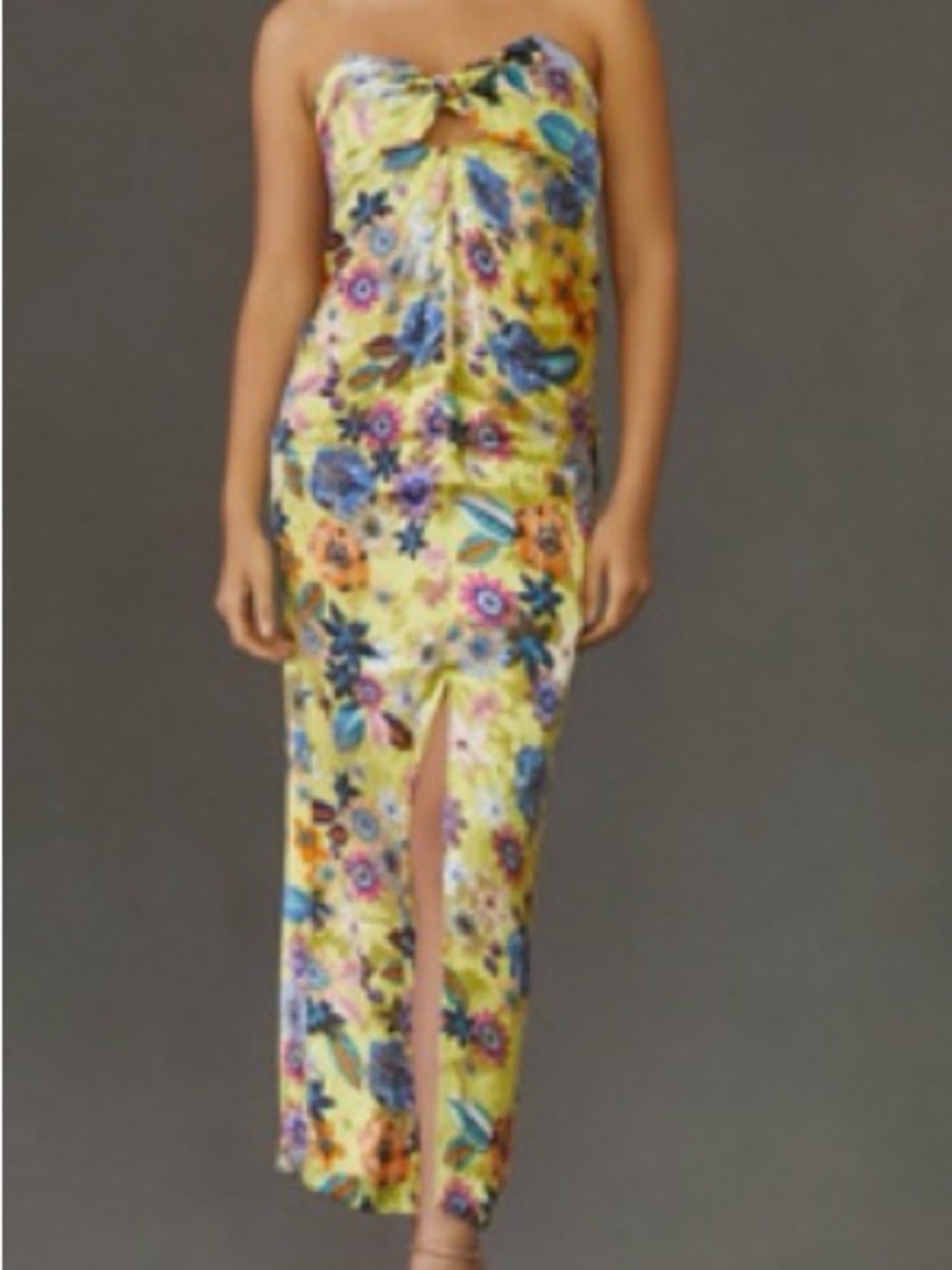 Anthropologie Yellow Floral Strapless Maxi with Front Slit